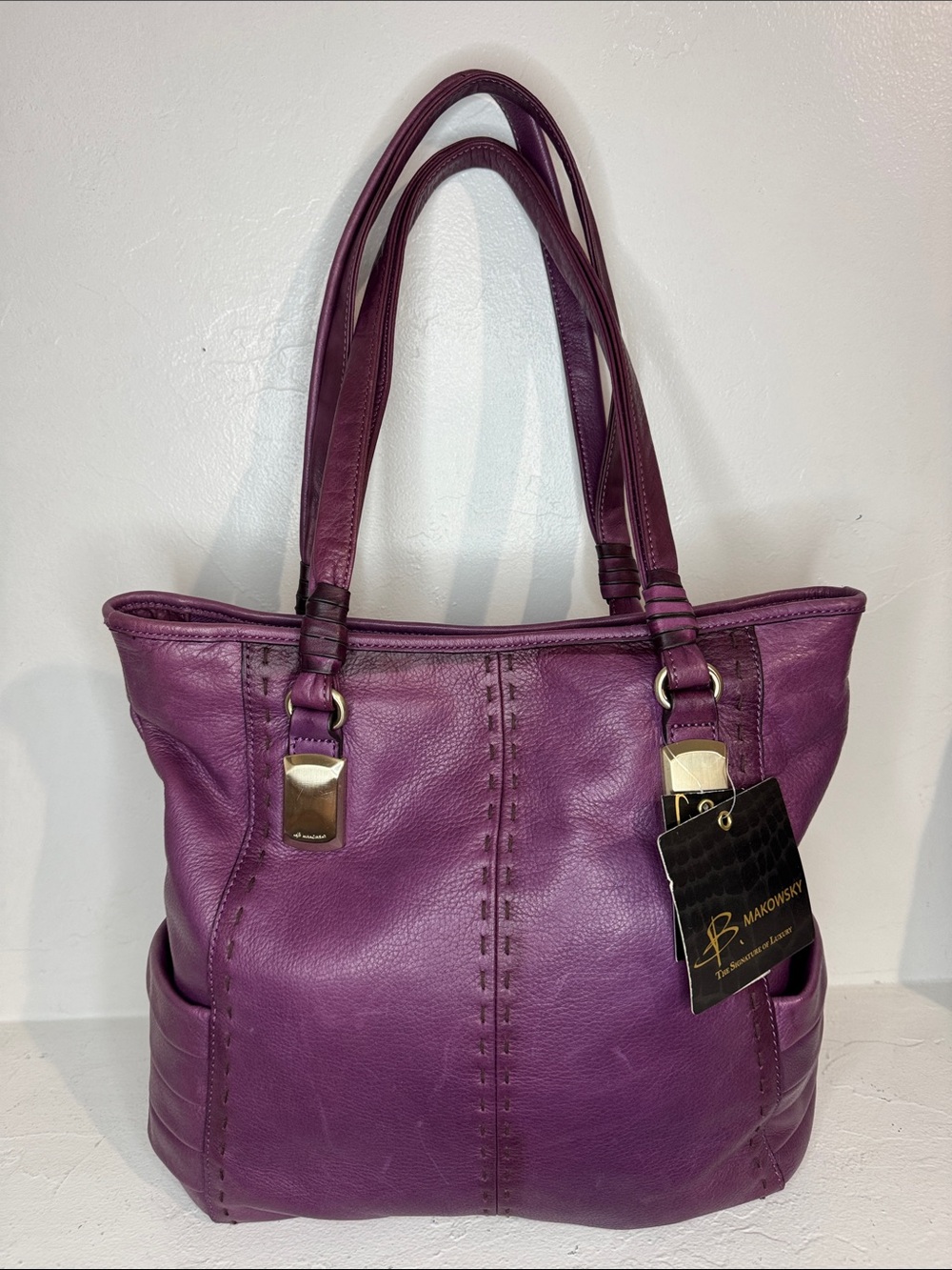 B. Makowsky Simona Iris purple leather tote NWT